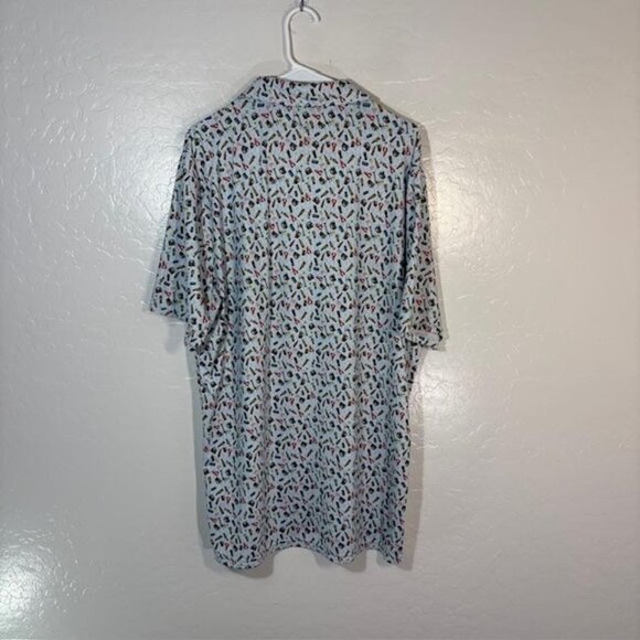 1764° Polo Shirt Mens Large Light Blue Lobster Beer Print Stretch Golf Allover - Picture 5 of 7